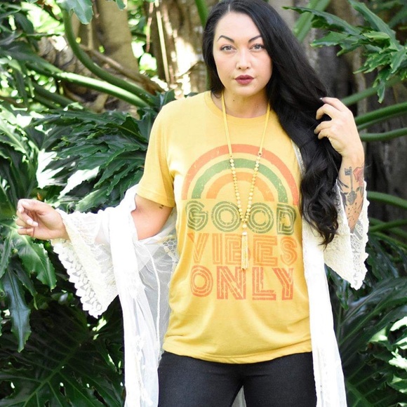 The House Of Gentry Tops - Good Vibes Yellow Graphic Tee